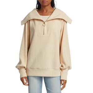 Varley Vine Half Zip Pullover Beige Cotton Blend Ribbed Knit Long Sleeve Size L